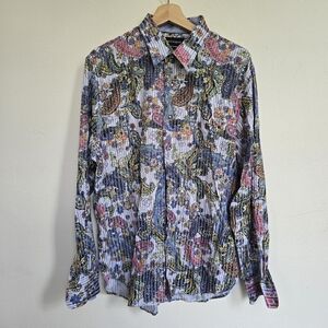 Paul Fredrick Slim Fit Paisley Floral Button Down Shirt Large Multicolor